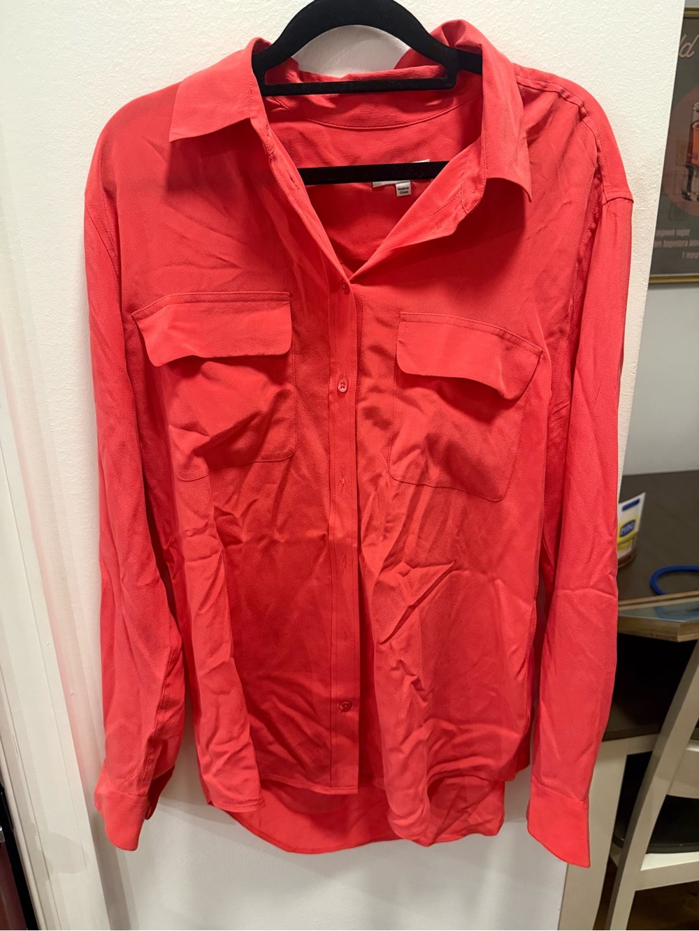 Equipment slim signature silk Button-Up Blouse - coral red - size Small